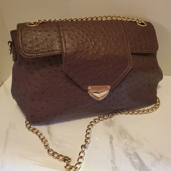 Imoshin Handbags - Deep Purple Ostrich Shoulder Bag,chain Strap.